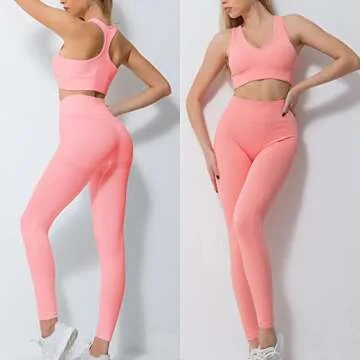 DADAB Workout Sets Two Piece Outfits for Women Clothes Gym Yoga Seamless Racerback Sports Bra Tank Tops with Biker Shorts