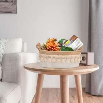Woven Baskets for Organizing with Decorative Handles