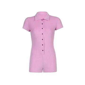 LYANER Women's Pink Collar Bodysuit Romper for Casual Chic