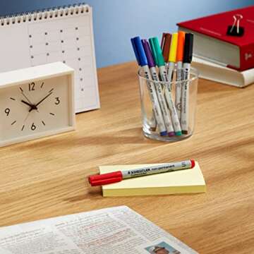 Staetdler Lumograph Non-Permanent Wet Erase Marker Pen, Low Odor Colored Markers, 8 Pack Assorted Co...