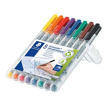 Staetdler Lumograph Non-Permanent Wet Erase Marker Pen, Low Odor Colored Markers, 8 Pack Assorted Colors, 311-WP8