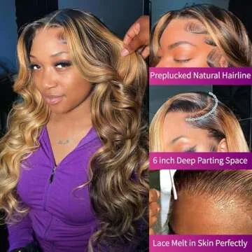 28 Inch 13x6 Ombre Lace Front Wigs Human Hair #4/27 Body Wave Highlight Lace Front Wig Human Hair Honey Blonde 13x6 HD Lace Front Wigs with Baby Hair 180% Density Colored Human Hair Wig for Women
