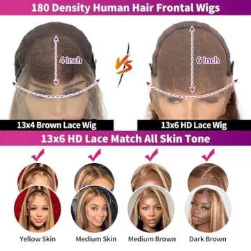 28 Inch 13x6 Ombre Lace Front Wigs Human Hair #4/27 Body Wave Highlight Lace Front Wig Human Hair Honey Blonde 13x6 HD Lace Front Wigs with Baby Hair 180% Density Colored Human Hair Wig for Women
