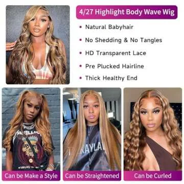 28 Inch 13x6 Ombre Lace Front Wigs Human Hair #4/27 Body Wave Highlight Lace Front Wig Human Hair Honey Blonde 13x6 HD Lace Front Wigs with Baby Hair 180% Density Colored Human Hair Wig for Women