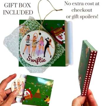 Zilker Home Swift Fan Christmas Ornaments - Glam Pop Style Decorative Hanging Ornament, Colorful Music Inspired Ceramic Ornaments for Tree Decorations, Gift Box Included - Ideal Gift for Music Lovers