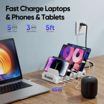300W Charging Station for Multiple Devices, 8 Port USB C Charging Station Fast Charge for MacBook iP...
