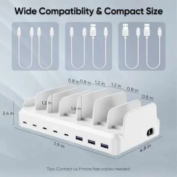 300W Charging Station for Multiple Devices, 8 Port USB C Charging Station Fast Charge for MacBook iPhone 15 Phone iPad Tablets (6 Mixed Short Cables Included) White
