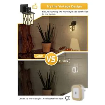 LOHAS LED Night Light, 2 Pack Night Light Plug in, Dusk-to-Dawn, Soft White 3000K, Rustic Wall Night Light, Adjustable Brightness(30/60LM), Sleep Nightlight, Home Décor for Nursery Bedroom Hallway