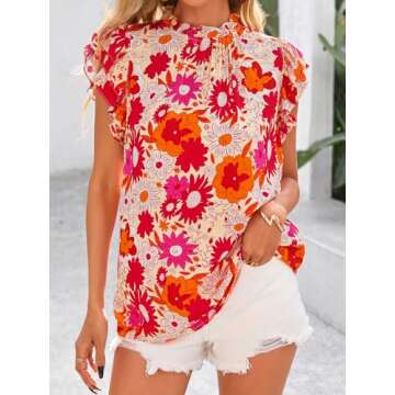 PRETTYGARDEN Women's Ruffle Short Sleeve Summer Tops - Trendy Floral Blouse for Every Occasion