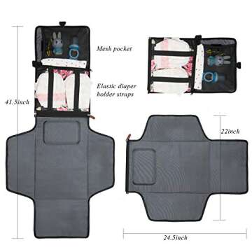 Srotek Portable Baby Changing Pad Lightweight Floral Diaper Clutch with Strap for Mom,Peony