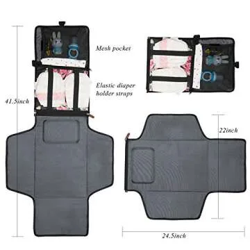 Srotek Portable Baby Changing Pad Lightweight Floral Diaper Clutch with Strap for Mom,Peony