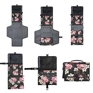 Srotek Portable Baby Changing Pad Lightweight Floral Diaper Clutch with Strap for Mom,Peony