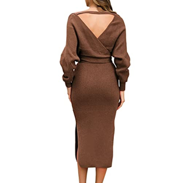 Chic Viottiset Women's V Neck Midi Wrap Bodycon Dress