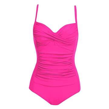 Ekouaer Women's One Piece Swimsuit Ruched Tummy Control Bathing Suits Vintage Retro Push Up Swimwear Rose Red XXLarge