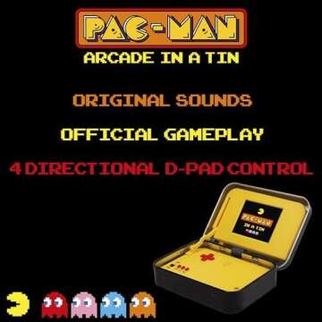 Pac-Man Arcade in a Tin - Classic Pacman Arcade Game. Full Color 8-bit Game Includes 4” Screen, Or...
