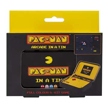 Pac-Man Arcade in a Tin - Classic Pacman Arcade Game. Full Color 8-bit Game Includes 4” Screen, Original Sounds, Official Gameplay, D-Pad Control. Officially Licensed Pac-Man Merchandise
