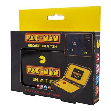 Pac-Man Arcade in a Tin - Classic Pacman Arcade Game. Full Color 8-bit Game Includes 4” Screen, Original Sounds, Official Gameplay, D-Pad Control. Officially Licensed Pac-Man Merchandise