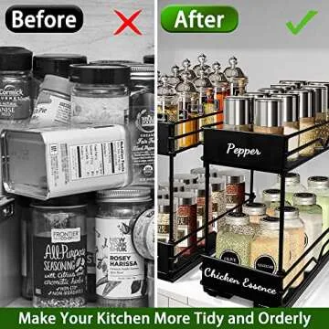 2-Pack Pull Out Spice Rack Organizer for Cabinet - 2 Tier & Durable Spice Cabinet Organizers with Erasable marker, Double Chrome and Rustproof Shelves, 4.2''Wx10.2''Dx8.25''H