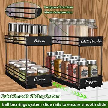 2-Pack Pull Out Spice Rack Organizer for Cabinet - 2 Tier & Durable Spice Cabinet Organizers with Erasable marker, Double Chrome and Rustproof Shelves, 4.2''Wx10.2''Dx8.25''H