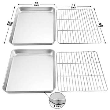 TeamFar Baking Sheet with Rack Set (2 Pans + 2 Racks), Stainless Steel Baking Pan Cookie Sheet for b...