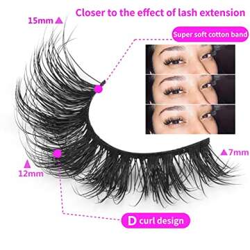 Mink Lashes Wispy False Eyelashes Cat Eye Lashes Natural Look Fluffy 3D Strip Fake Eyelashes Pack by Geeneiya, Long-lasting, Ultra-light, CC Curl Lash Extension Effect