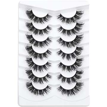 Mink Lashes Wispy False Eyelashes Cat Eye Lashes Natural Look Fluffy 3D Strip Fake Eyelashes Pack by Geeneiya, Long-lasting, Ultra-light, CC Curl Lash Extension Effect