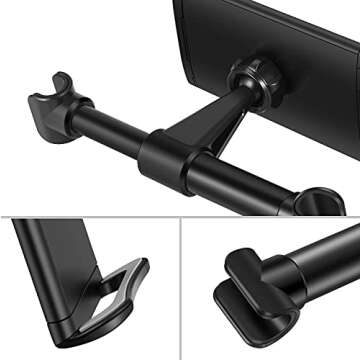 TNP Car Headrest Mount Holder for Nintendo Switch, iPhone, iPad Pro/Air/Mini, Other 4.7-12.9" Tablet Smartphone, Back Seat Head Rest Passenger Cradle Stand 360 Degree Rotation