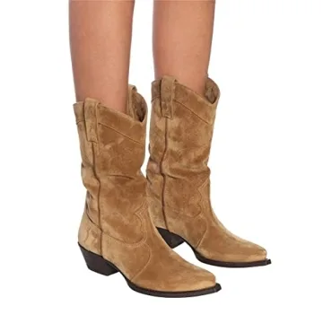YIYA Western Suede Cowboy Boots for Stylish Comfort