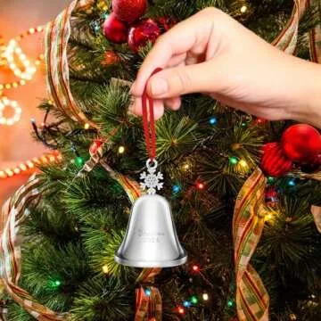 2024 Christmas Bell, Annual Christmas Bell, Silver Bell Ornament for Christmas Decorations, Bell Ornament for Christmas Anniversary, Annual Bell with 2 Ribbon (Snowflake Christmas Bells)
