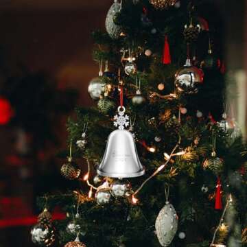 2024 Christmas Bell, Annual Christmas Bell, Silver Bell Ornament for Christmas Decorations, Bell Ornament for Christmas Anniversary, Annual Bell with 2 Ribbon (Snowflake Christmas Bells)