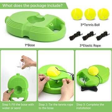 CHEGIF Tennis Trainer Rebound Ball with 3 String Balls, Solo Tennis Training Equipment,Portable Tennis Practice Training Tools for Adults, Olders, Beginners Sport Exercise-Green
