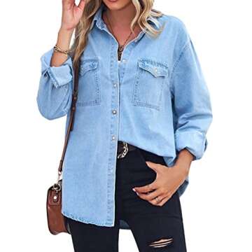 Chouyatou Women's Denim Jean Shirt for Casual Elegance