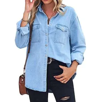 Chouyatou Women's Denim Jean Shirt for Casual Elegance