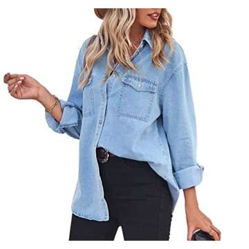 Chouyatou Women's Denim Jean Shirt for Casual Elegance