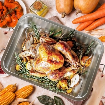 Tifanso Stainless Steel Roasting Pan - Heavy Duty Turkey Roasting Baking Broiler Oven Pan with Rack ...