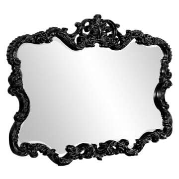 Howard Elliott Antiqued Talida Mirror, Ornate Mirror for Wall Focal Point, Rectangular Vanity Bedroom Wall Mounted Mirror,Resin Frame, Glossy Black, 27 Inch x 38 Inch x 1 Inch