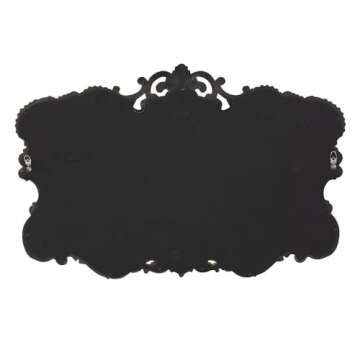 Howard Elliott Antiqued Talida Mirror, Ornate Mirror for Wall Focal Point, Rectangular Vanity Bedroom Wall Mounted Mirror,Resin Frame, Glossy Black, 27 Inch x 38 Inch x 1 Inch