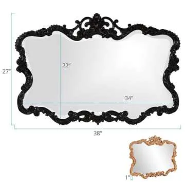 Howard Elliott Antiqued Talida Mirror, Ornate Mirror for Wall Focal Point, Rectangular Vanity Bedroom Wall Mounted Mirror,Resin Frame, Glossy Black, 27 Inch x 38 Inch x 1 Inch