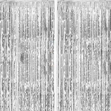 Fecedy Silver Tinsel Fringe Curtains for Parties and Weddings