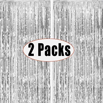 Fecedy Silver Tinsel Fringe Curtains for Parties and Weddings