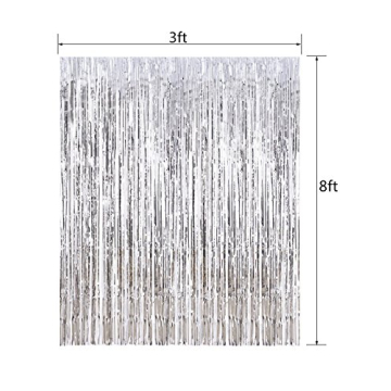 Fecedy Silver Tinsel Fringe Curtains for Parties and Weddings