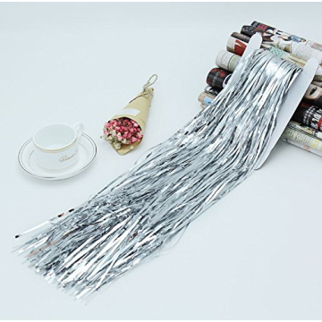 Fecedy Silver Tinsel Fringe Curtains for Parties and Weddings