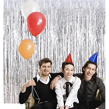 Fecedy Silver Tinsel Fringe Curtains for Parties and Weddings