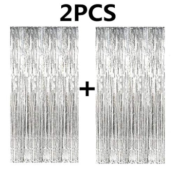 Fecedy Silver Tinsel Fringe Curtains for Parties and Weddings