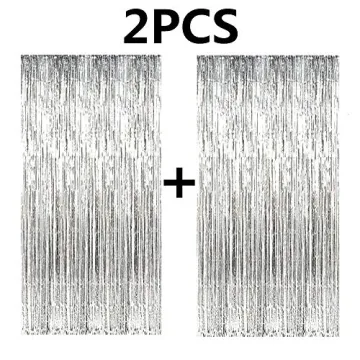 Fecedy Silver Tinsel Fringe Curtains for Parties and Weddings