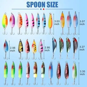 Fishing Spoons Lures Kit, 30pcs Hard Metal Spoon Lures Colorful Trolling Spoons Spinner Baits with Treble Hooks for Trout Bass Pike Crappie Walleye