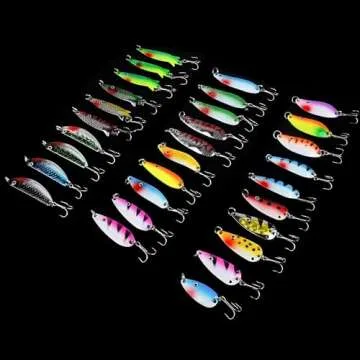 Fishing Spoons Lures Kit, 30pcs Hard Metal Spoon Lures Colorful Trolling Spoons Spinner Baits with Treble Hooks for Trout Bass Pike Crappie Walleye