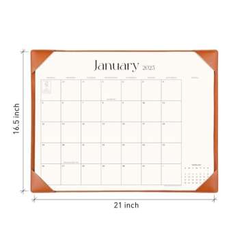 Simplified Desk Calendar 2025-2026 with Desktop Mat, Cabbrix Large Desk Pad Calendar 21" x 16-1/2" Runs From Now to June 2026, Desk Blotter Calendar for Home School and Office (Brown)
