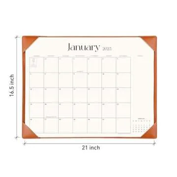 Simplified Desk Calendar 2025-2026 with Desktop Mat, Cabbrix Large Desk Pad Calendar 21" x 16-1/2" Runs From Now to June 2026, Desk Blotter Calendar for Home School and Office (Brown)
