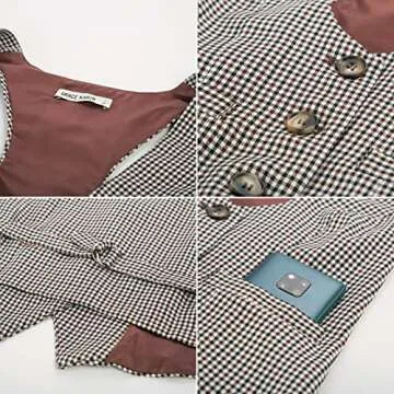 GRACE KARIN Women's Vest Classic Fit Sleeveless Button up Plaid Waistcoat Vest(L, Plaid Coffee)